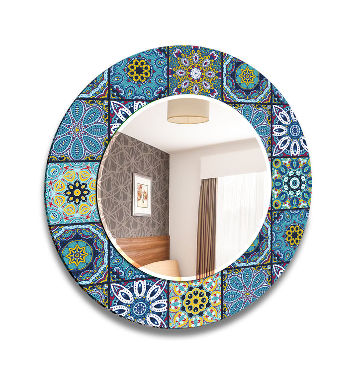 Mosaic Yellow Blue Round Wall Mirror Blue Wall Mirror
