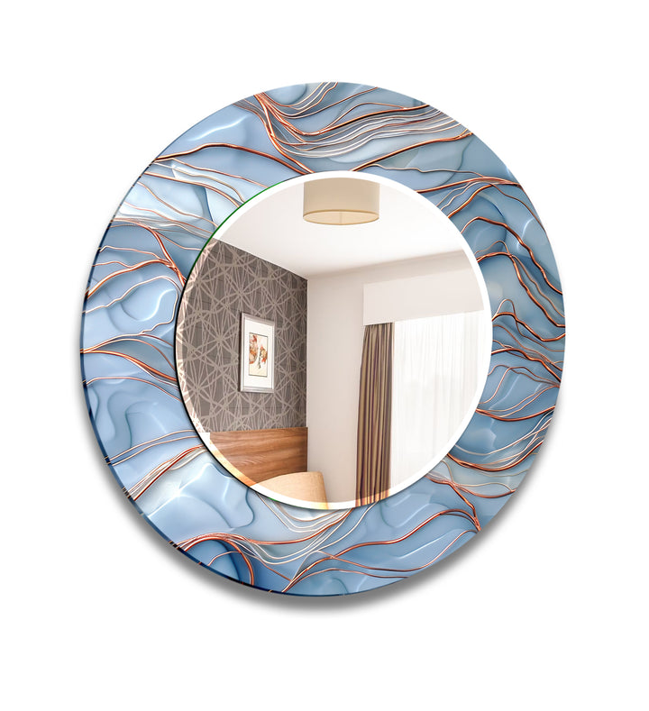 Silver & Orange Round Wall Mirror Marble Mirror
