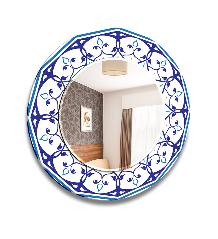 Mandala White & Blue Round Wall Mirror Green Wall Mirror
