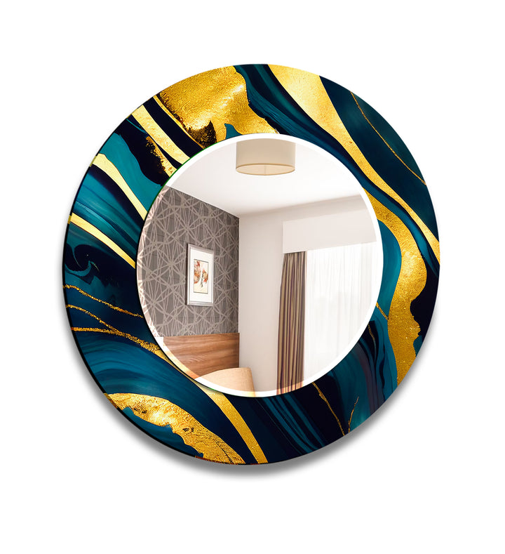 Green Golden Round Wall Mirror mirror black
