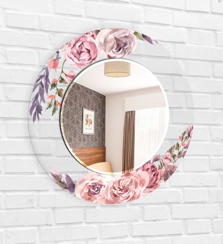 Transparent Pink Rose Round Wall Mirror Large Mirror
