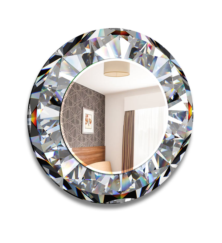 Diamond Effect Round Wall Mirror Living Room Wall Mirror
