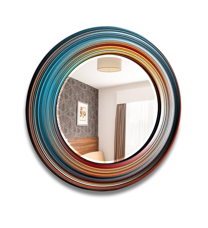 Blue & Orange Abstract Round Wall Mirror Stained Glass Mirror
