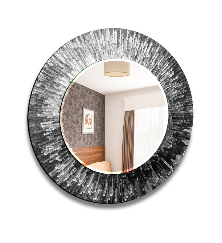 Gray Abstract Round Wall Mirror Bathroom Wall Mirror
