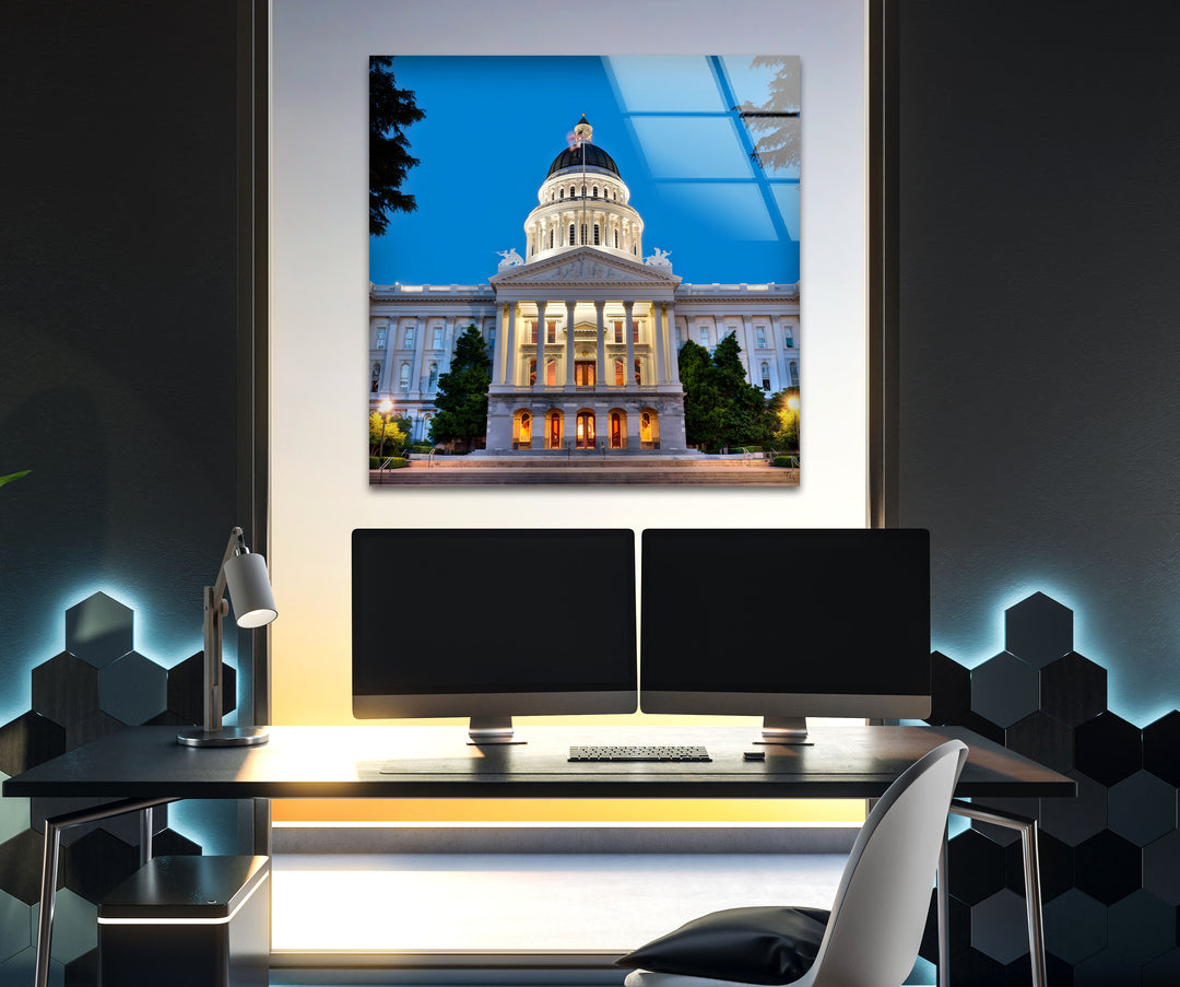 California State Capitol at Dusk: A Majestic Government Landmark on Glass
