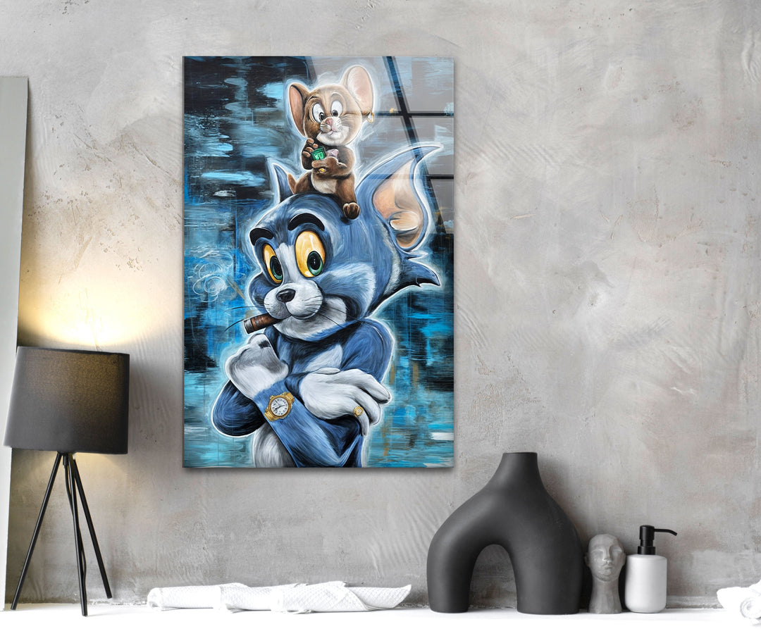 Tom and Jerry Glass Wall Art glass pictures for Wall, glass prints wall art
