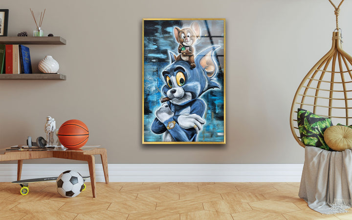 Tom and Jerry Glass Wall Art custom glass pictures, glass art prints
