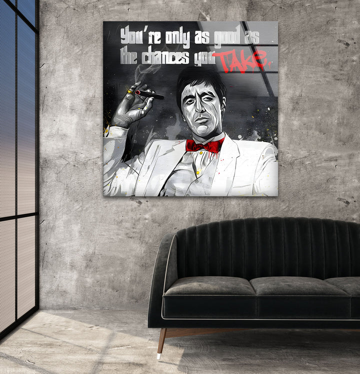 Tony Montana Glass Wall Art custom glass pictures, glass art prints
