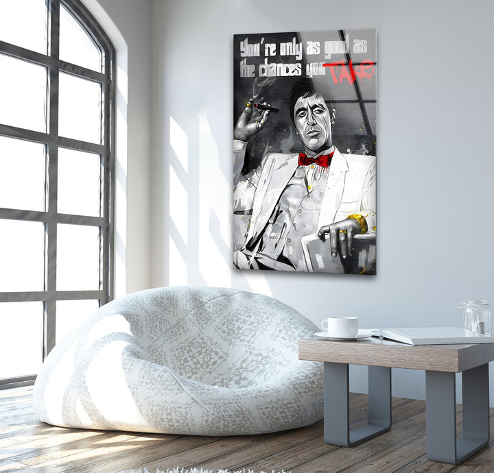 Tony Montana Glass Wall Art picture on glass wall art, photos printed on glass
