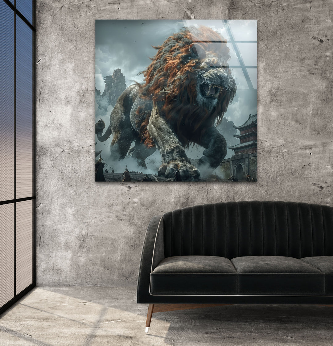 Big Chinese Lion Glass Wall Art             glass wall decor, glass wall art decor