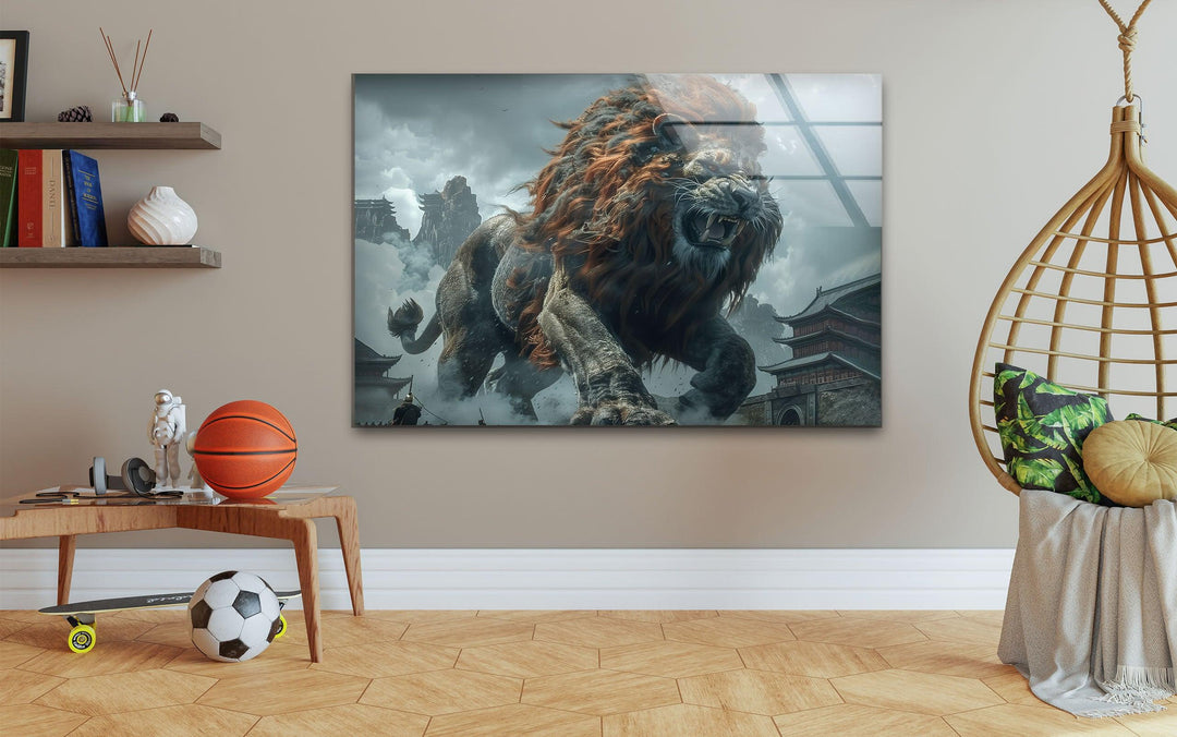 Big Chinese Lion Glass Wall Art glass image printing, glass prints from photos