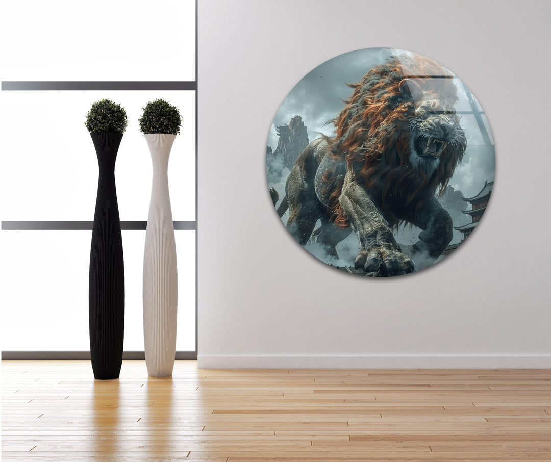 Big Chinese Lion Glass Wall Art custom glass pictures, glass art prints