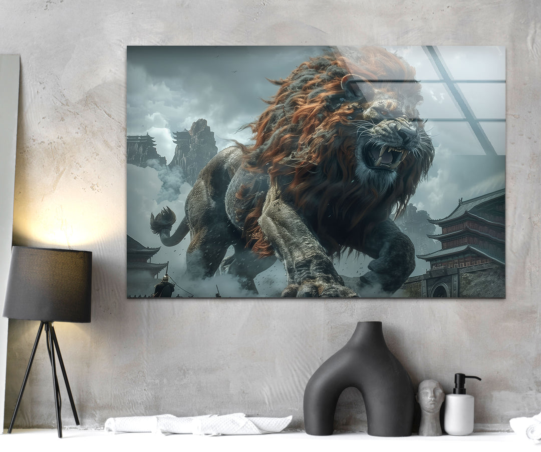 Big Chinese Lion Glass Wall Art Glass Printing Wall Art, Print photos on glass