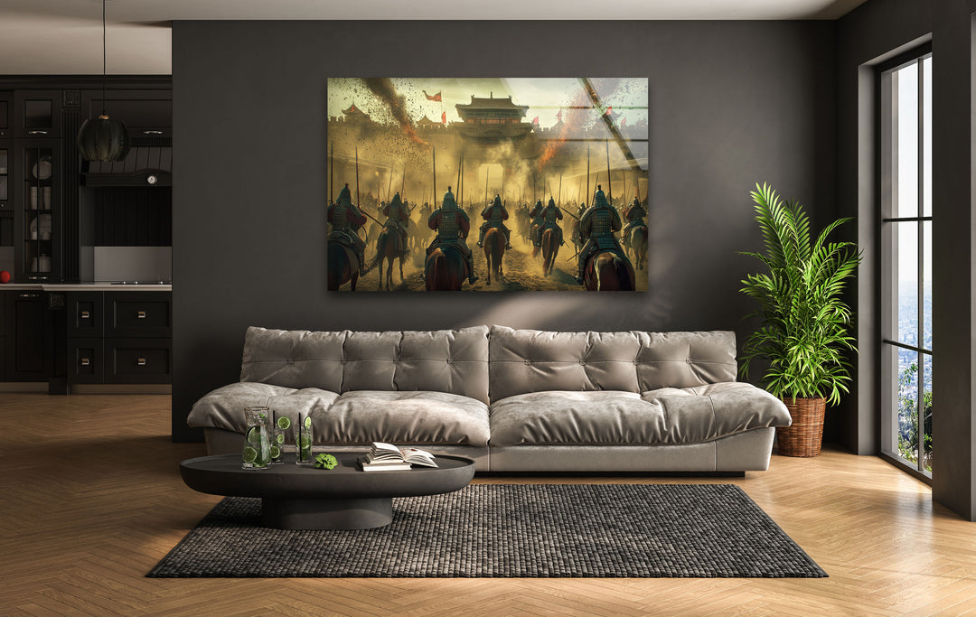 Chinese Warriors Glass Wall Art