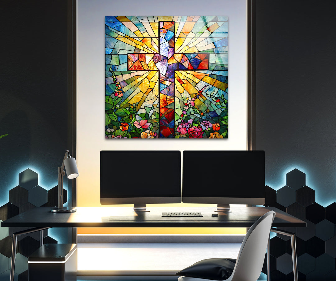 Christian Colored Stained Glass Wall Art photo print on glass, prints on glass wall art
