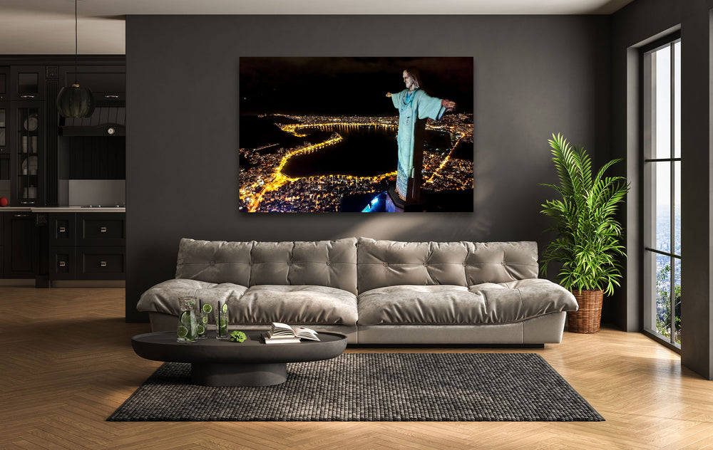 Christ the Redeemer: Rio's Iconic Landmark Illuminated on Glass Wall Art
