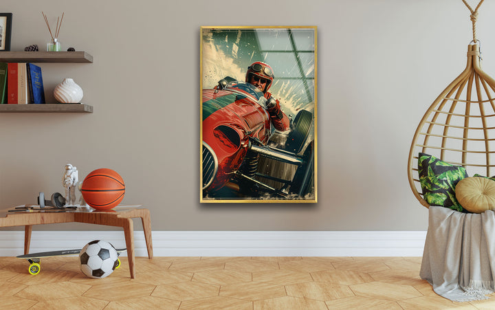 Vintage Red Car Glass Wall Art