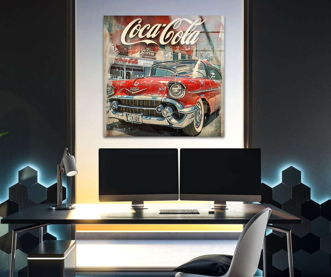 Coca Cola Old Car Glass Wall Art