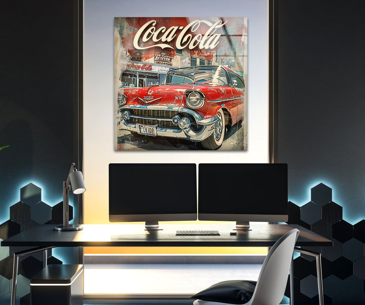 Coca Cola Old Car Glass Wall Art