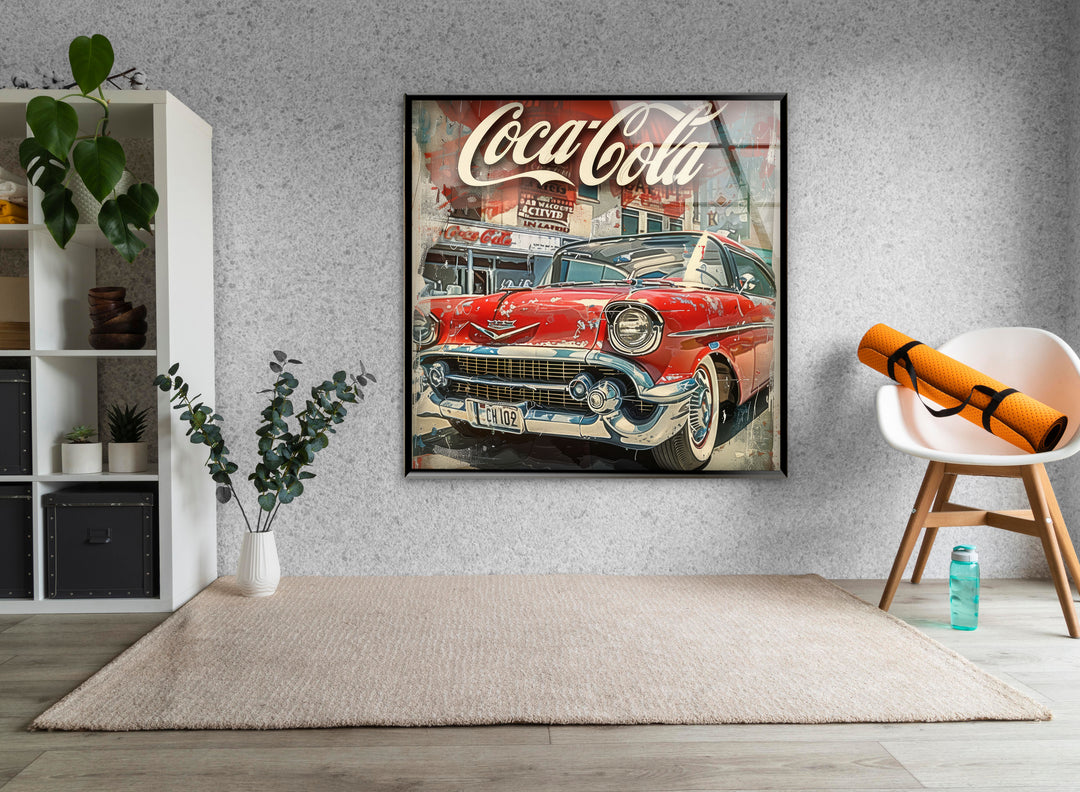 Coca Cola Old Car Glass Wall Art