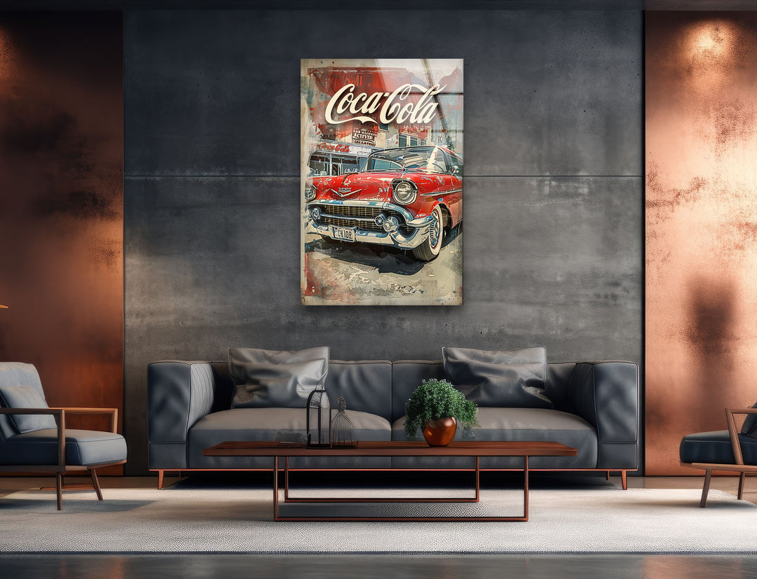 Coca Cola Old Car Glass Wall Art