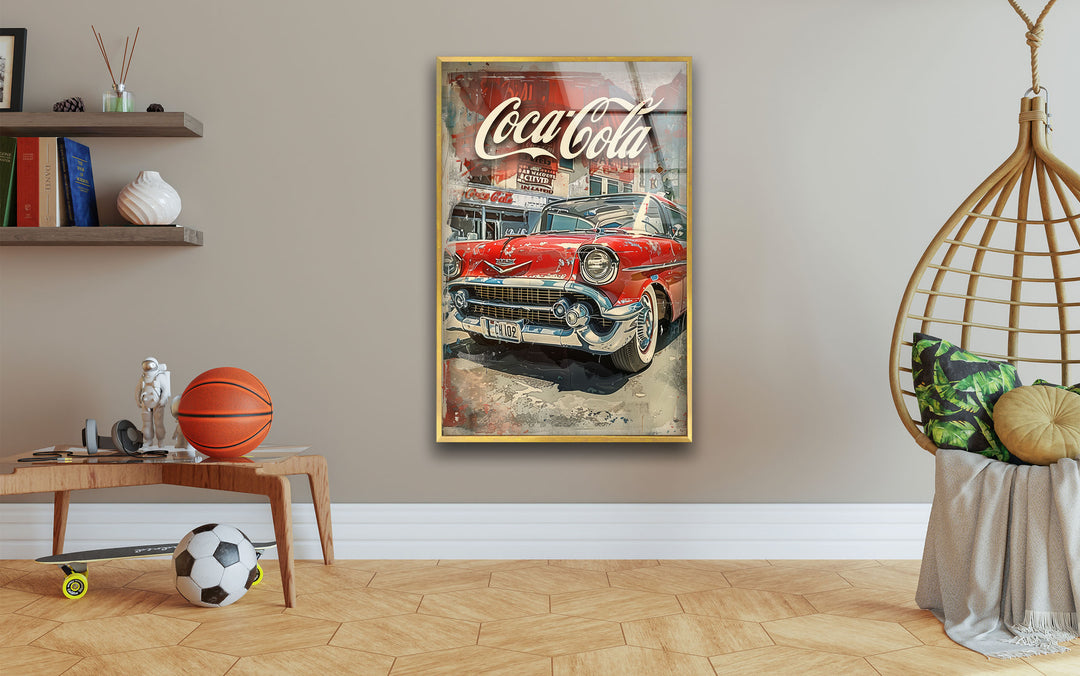 Coca Cola Old Car Glass Wall Art