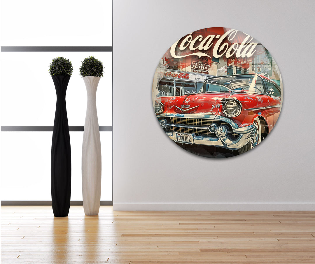 Coca Cola Old Car Glass Wall Art