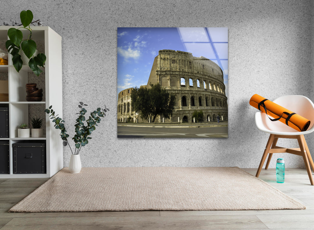 Historic Colosseum: Ancient Roman Architecture on Glass Wall Art
