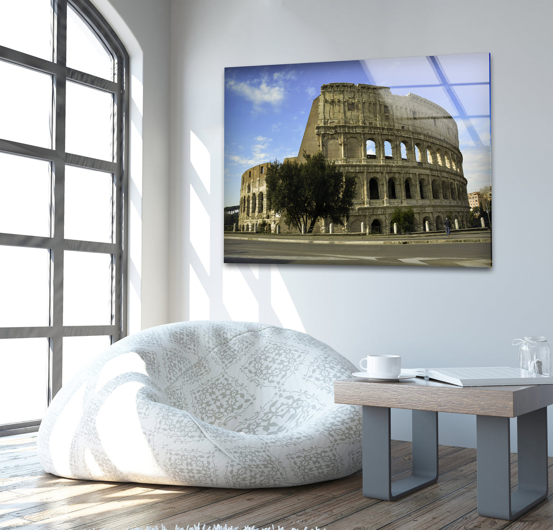 Roman Empire’s Icon: Colosseum in Rome on Glass Wall Art
