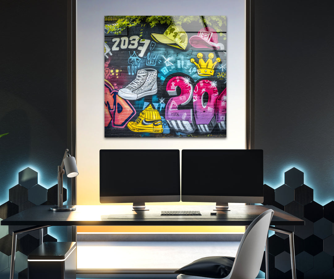 Colorful Graffiti Glass Wall Art