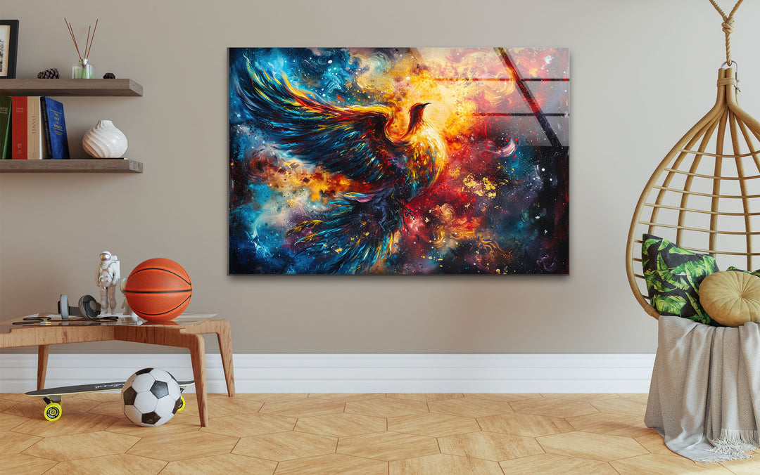 Fiery Phoenix Glass Wall Art custom glass pictures, glass art prints