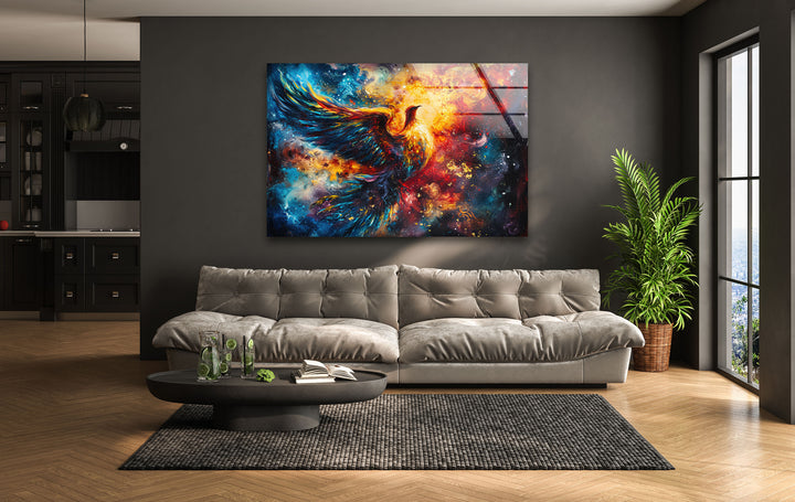 Fiery Phoenix Glass Wall Art photo print on glass, prints on glass wall art