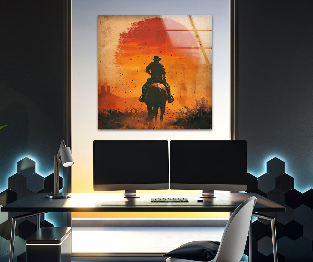 Cowboy Riding on a Dusty Glass Wall Art