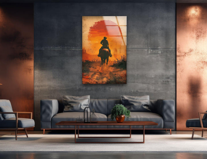 Cowboy Riding on a Dusty Glass Wall Art