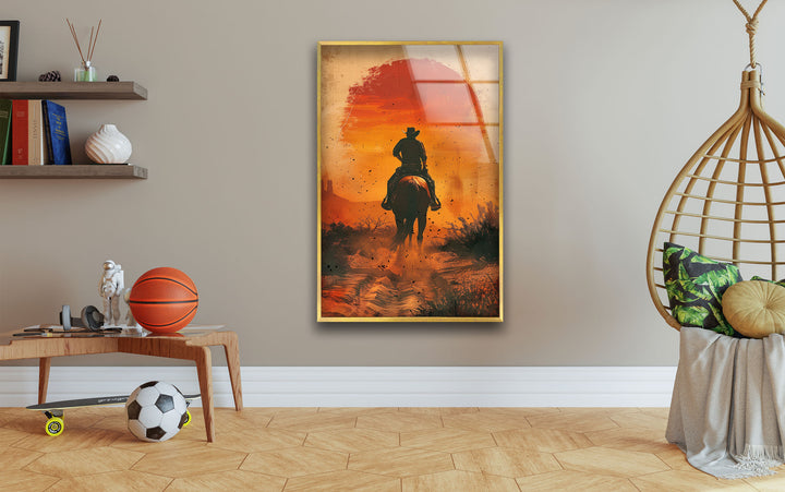 Cowboy Riding on a Dusty Glass Wall Art