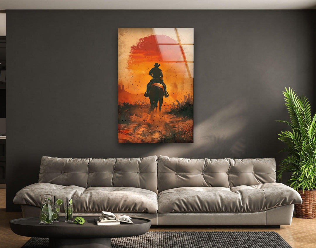 Cowboy Riding on a Dusty Glass Wall Art