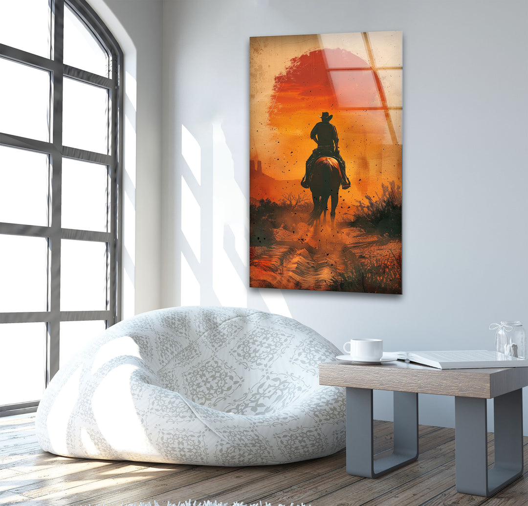 Cowboy Riding on a Dusty Glass Wall Art