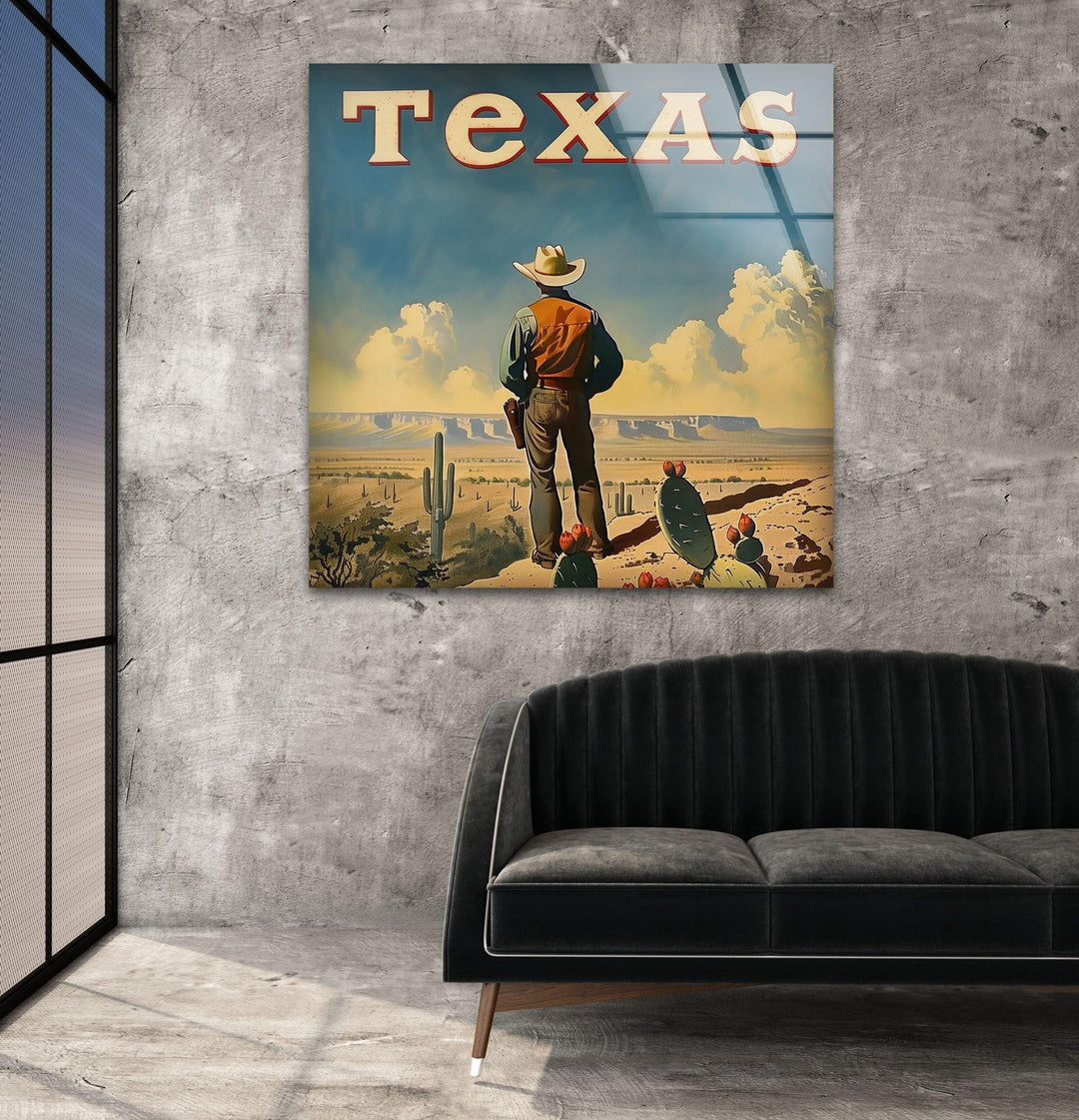 Cowboy in the Desert Texas Photographs on Glass Prints