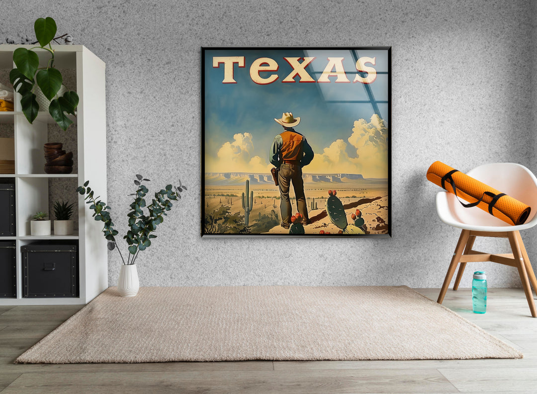 Cowboy in the Desert Texas Glass Art for the Wall