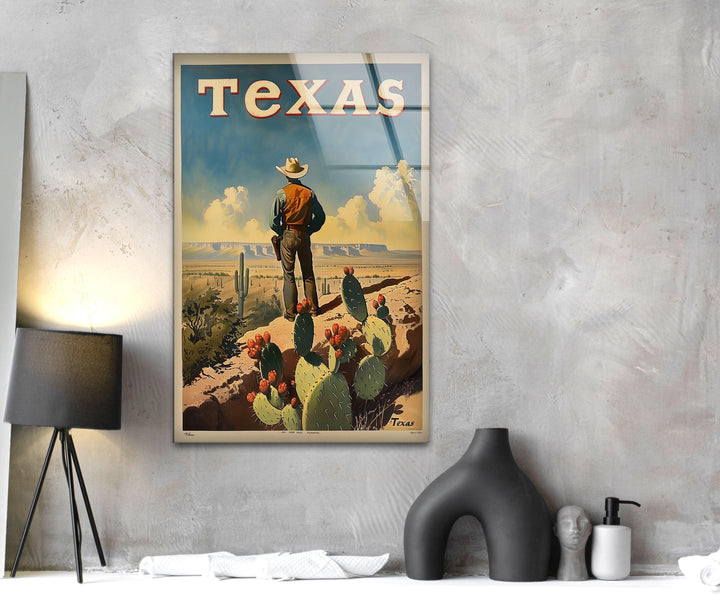 Cowboy in the Desert Texas Glass Art Painting Pieces