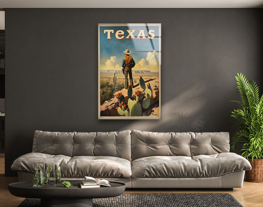 Cowboy in the Desert Texas Glass Wall Art