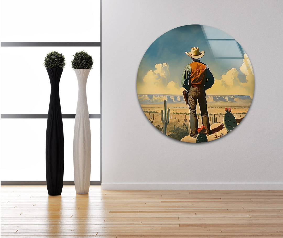 Cowboy in the Desert Texas Photo on Glass Home Decor