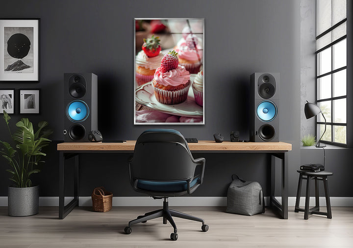 Strawberry Cupcakes Glass Wall Art, glass pictures for Wall, glass prints wall art