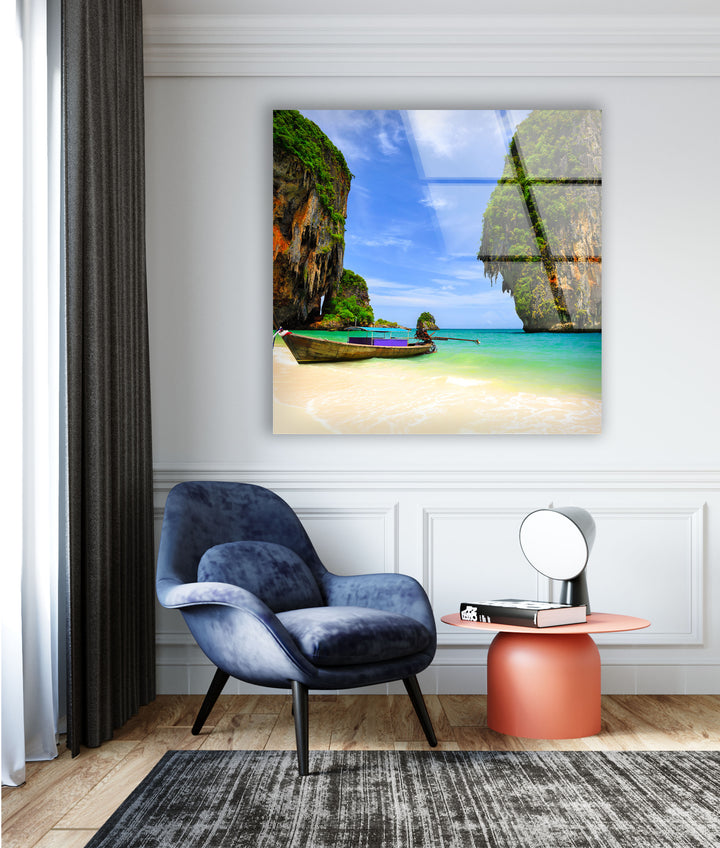 Tropical Beach Limestone Rock Glass Wall Art picture on glass wall art, photos printed on glass