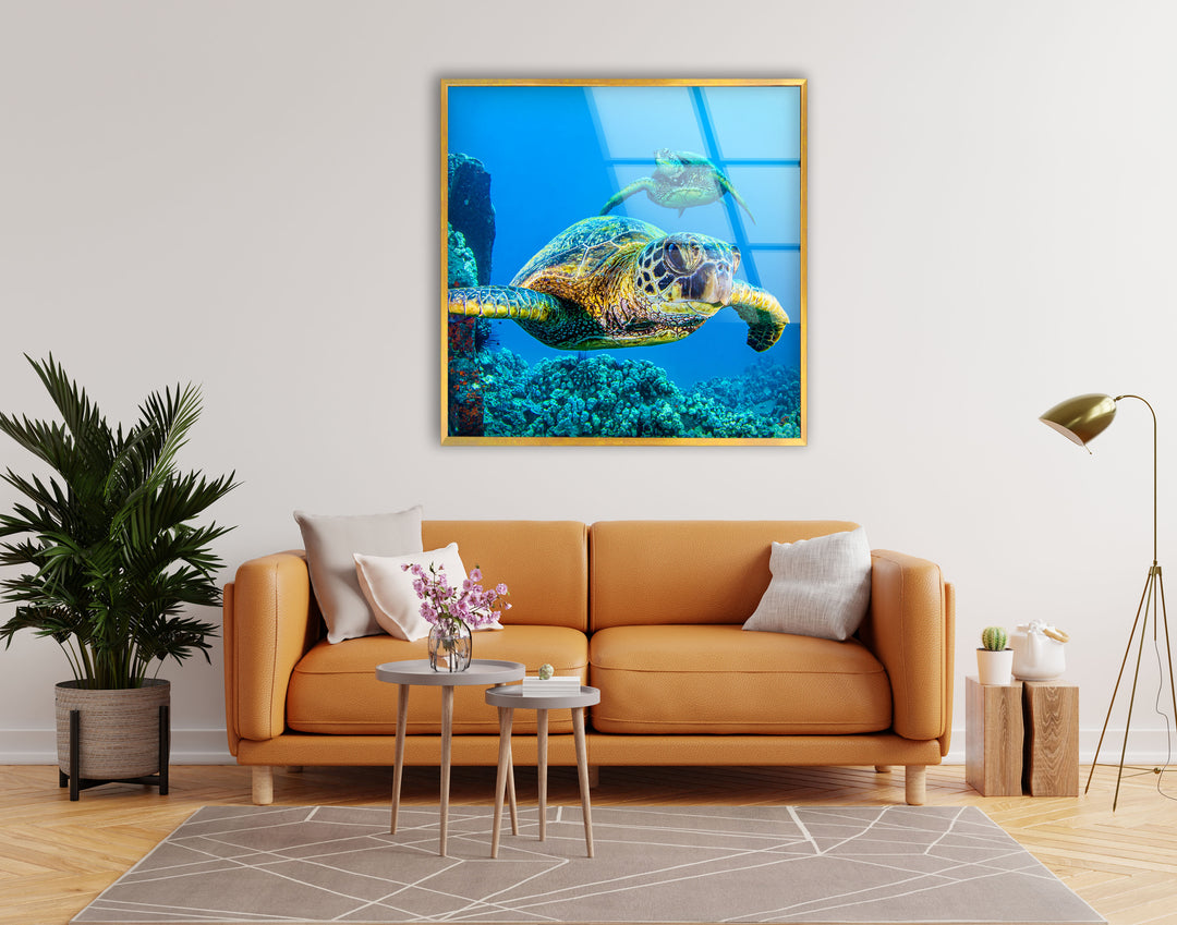 Sea Turtles Swimming Glass Wall Art glass pictures for Wall, glass prints wall art