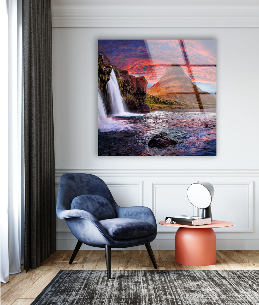 Kirkjufell Mountain Glass Wall Art print on glass, glass printed photos