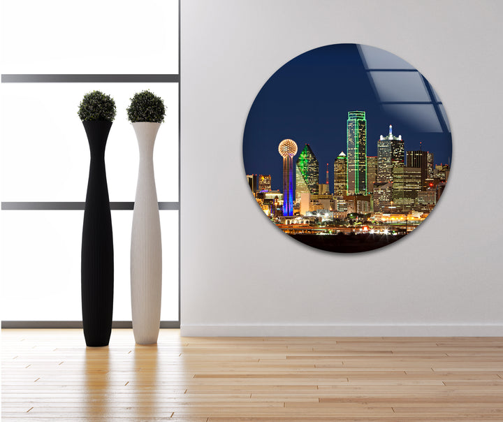 Vibrant Dallas Skyline: Dazzling Cityscape on Glass Wall Art
