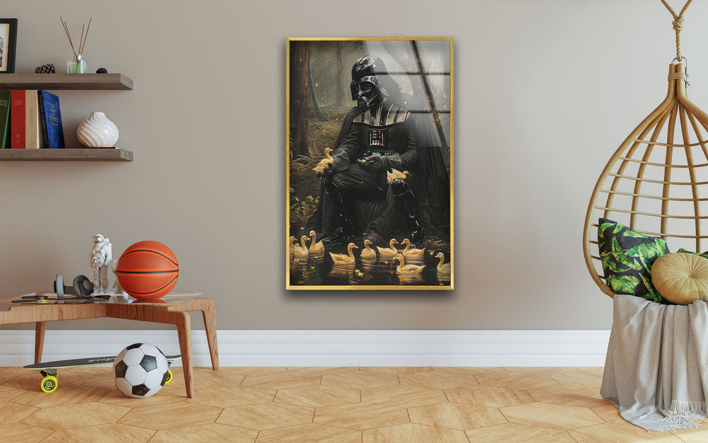 Darth Vader Playing with Ducks Glass Wall Art, picture on glass wall art, photos printed on glass