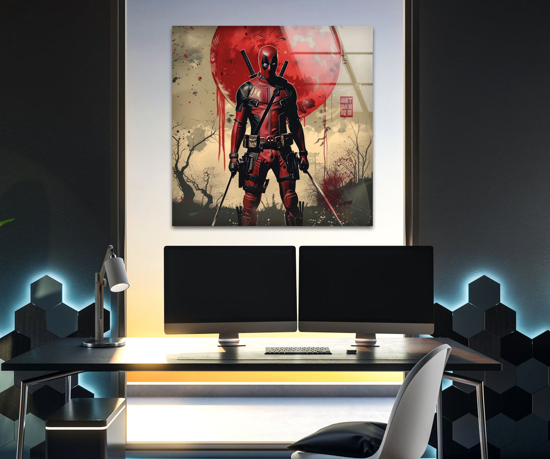 Deadpool Poster Glass Wall Art picture on glass wall art, photos printed on glass
