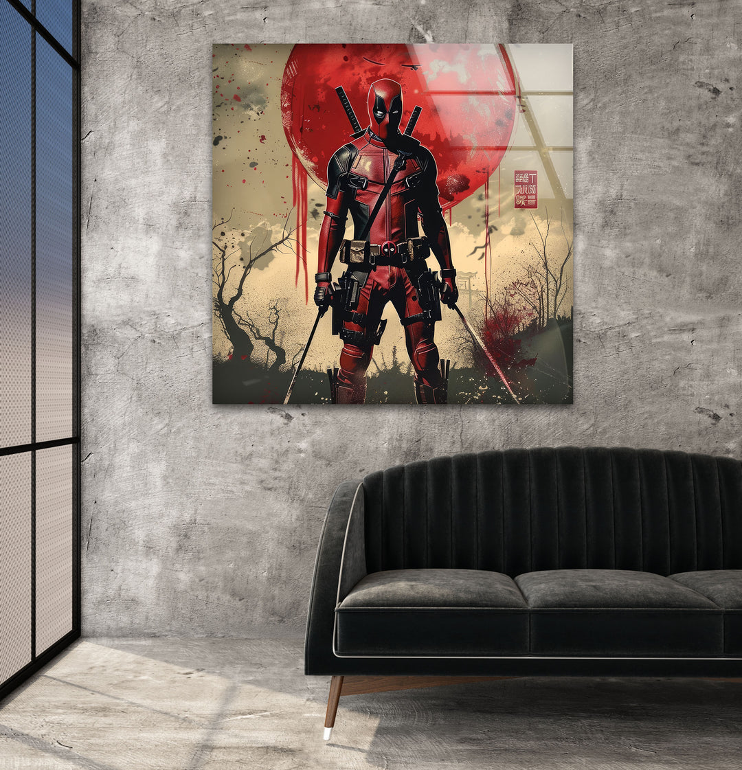 Deadpool Poster Glass Wall Art photo print on glass, prints on glass wall art
